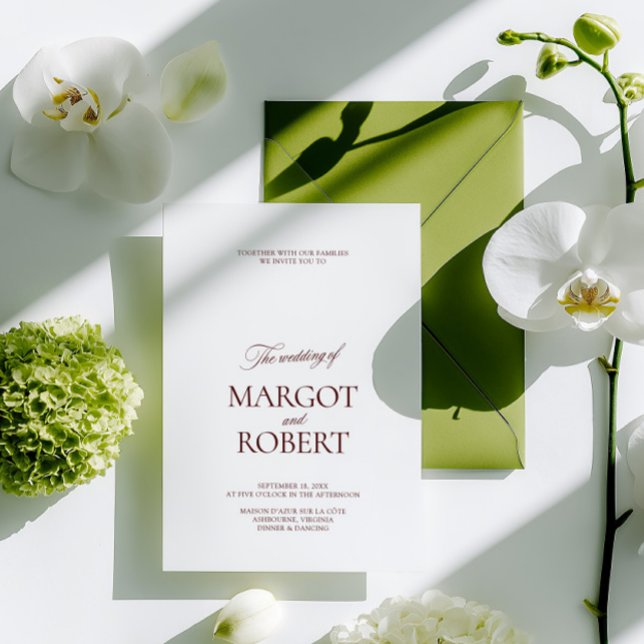 Invitation Mariage Élégant Moderne Bourgogne et Blanc (Elegant Modern Burgundy & White Wedding Invitation)