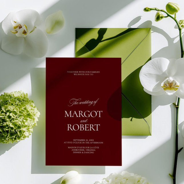 Invitation Mariage Élégant Moderne Bourgogne et Blanc (Elegant Modern Burgundy & White Wedding Invitation)