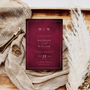 Invitation Mariage élégant moderne Bourgogne Monogramme