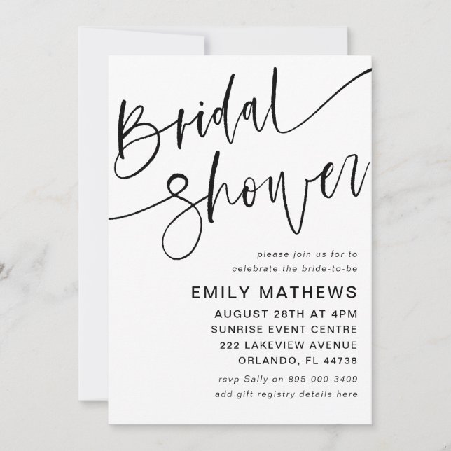 Invitation Mariage élégant moderne calligraphié en noir et bl (Devant)