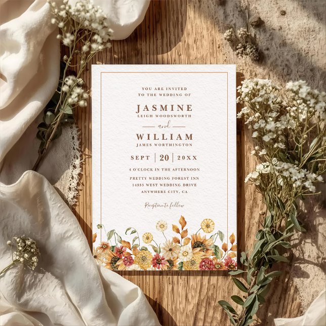 Invitation Mariage élégant moderne code QR fleurs sauvages bo (Créateur téléchargé)