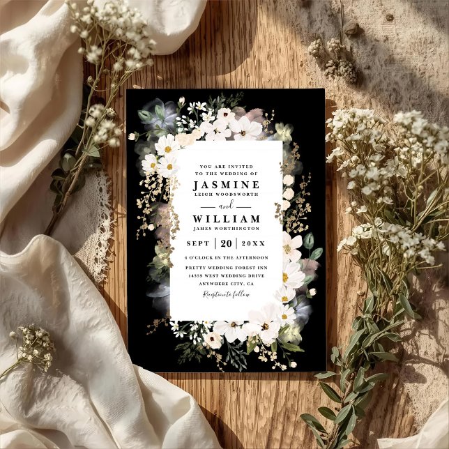 Invitation Mariage élégant moderne code QR fleurs sauvages Bo (Créateur téléchargé)