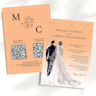 Invitation Mariage Élégant Moderne Code QR Orange Poussiéreux