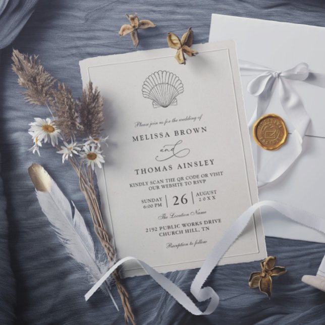 Invitation Mariage élégant moderne coquillage plage océan cod (Créateur téléchargé)