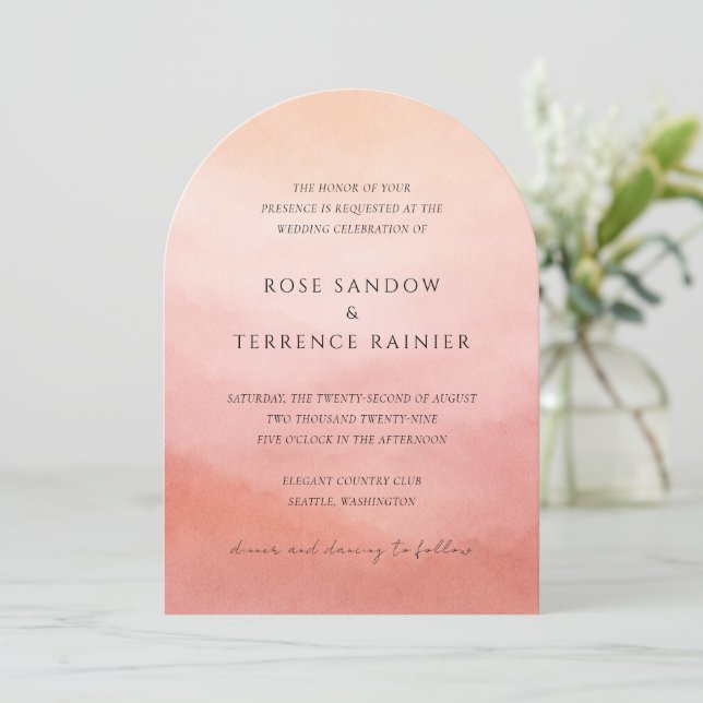Invitation Mariage Élégant Moderne Corail Côté Mer (Debout devant)