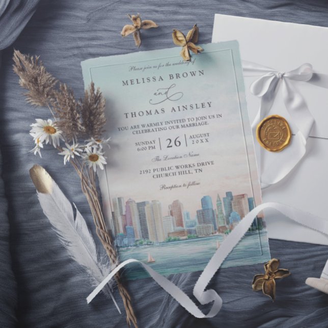 Invitation Mariage élégant moderne de destination de la ligne (Créateur téléchargé)
