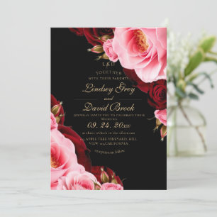 Invitation Mariage Élégant Moderne Divine Rose Rouge Éblouiss