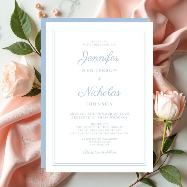 Invitation Mariage élégant moderne écriture bleu poudre (Elegant Modern Script Powder Blue Wedding Invitation)