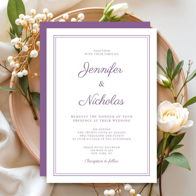 Invitation Mariage élégant moderne écriture lilas violet (Elegant Modern Purple Lilac Script Wedding Invitation)