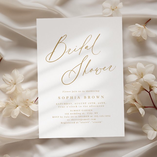 Invitation Mariage élégant moderne écriture minimale douche d (Gold elegant modern script minimal bridal shower invitation)