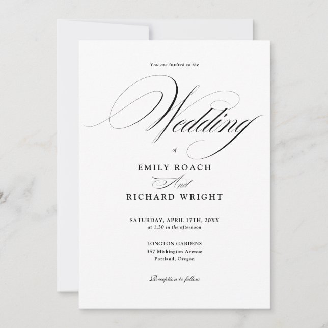Invitation Mariage Élégant Moderne Écriture Noir Et Blanc (Devant)
