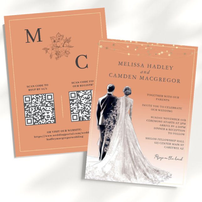 Invitation Mariage élégant moderne en terre cuite avec code Q (Créateur téléchargé)