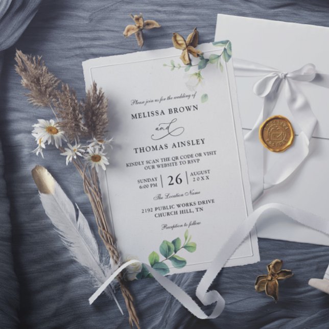 Invitation Mariage élégant moderne Eucalyptus Code QR Budget (Créateur téléchargé)