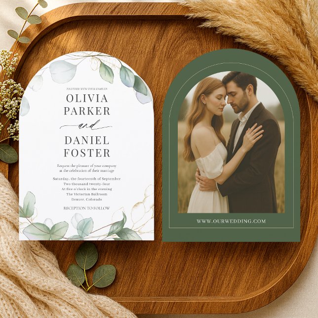 Invitation Mariage Élégant Moderne Eucalyptus Rustique Photo (Créateur téléchargé)