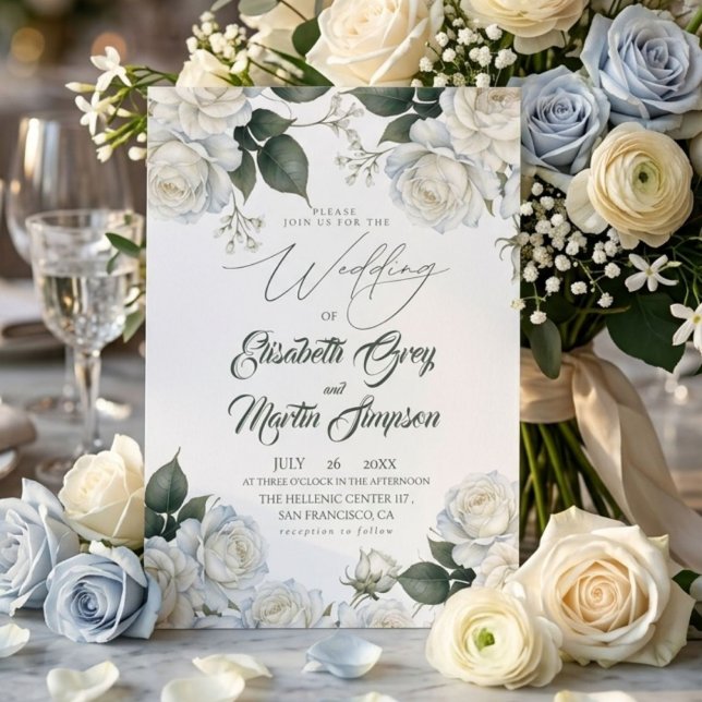 Invitation Mariage Élégant Moderne Fleurs de Rose Blanche Sag (Créateur téléchargé)