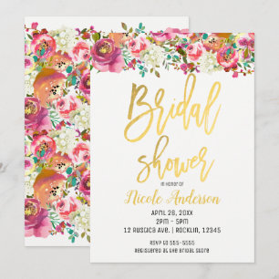 Invitation Mariage Élégant Moderne Floral Papier D'or