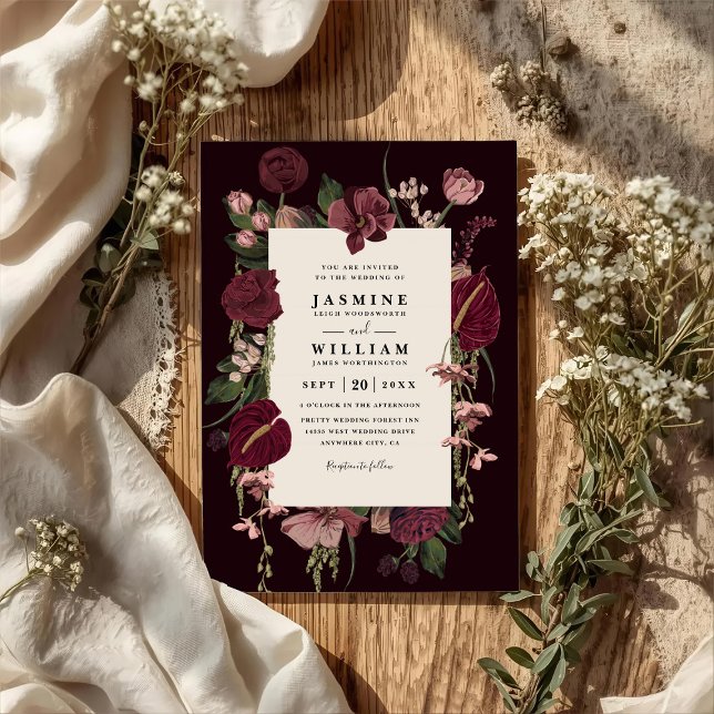 Invitation Mariage Élégant Moderne Floral Romantique Code QR (Créateur téléchargé)