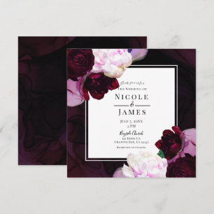 Invitation Mariage Élégant Moderne Floral Sombre Vin Glamour