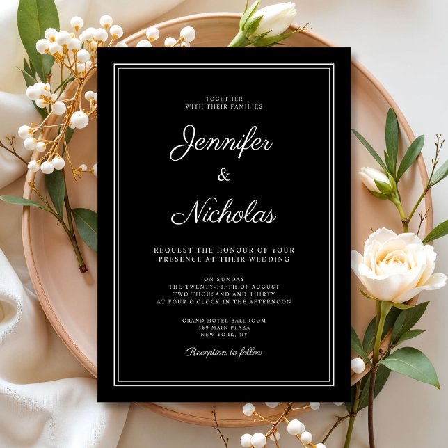 Invitation Mariage élégant moderne formel écriture noire (Elegant Modern Formal Black Script Wedding Invitation)