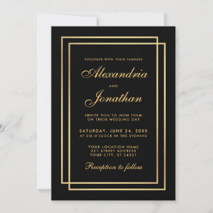 Invitation Mariage élégant moderne Gold Black White Invitatio