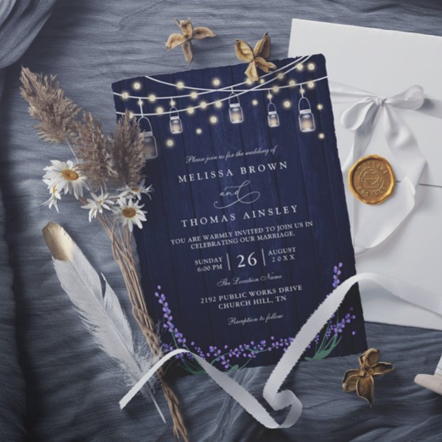 Invitation Mariage Élégant Moderne Lavande Bois Bleu Rustique (Créateur téléchargé)