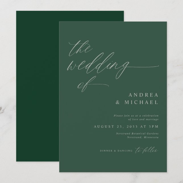 Invitation Mariage Élégant Moderne Monochrome Vert Émeraude (Devant / Derrière)
