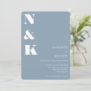 Invitation Mariage Élégant Moderne Monogramme Bleu Poussiéreu