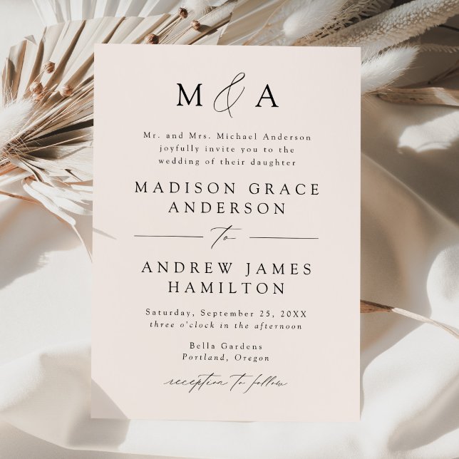 Invitation Mariage Élégant Moderne Monogramme Crème (Créateur téléchargé)