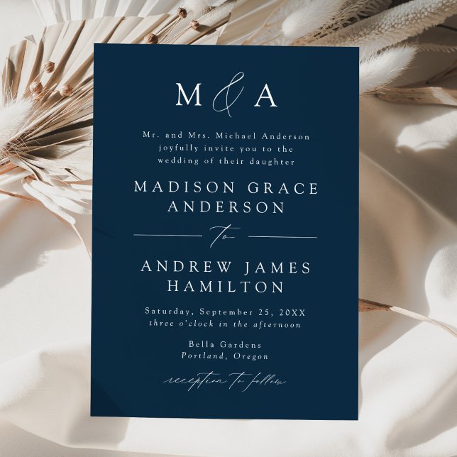 Invitation Mariage Élégant Moderne Monogramme Marine (Créateur téléchargé)