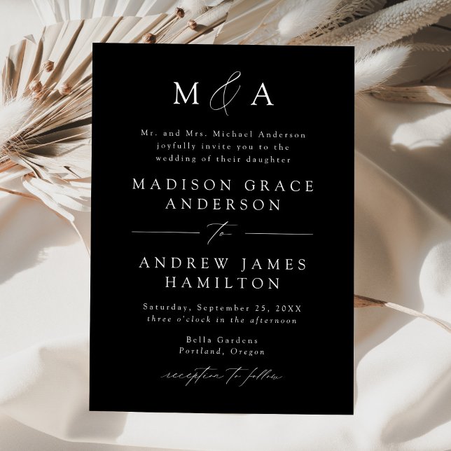 Invitation Mariage Élégant Moderne Monogramme Noir et Blanc (Créateur téléchargé)