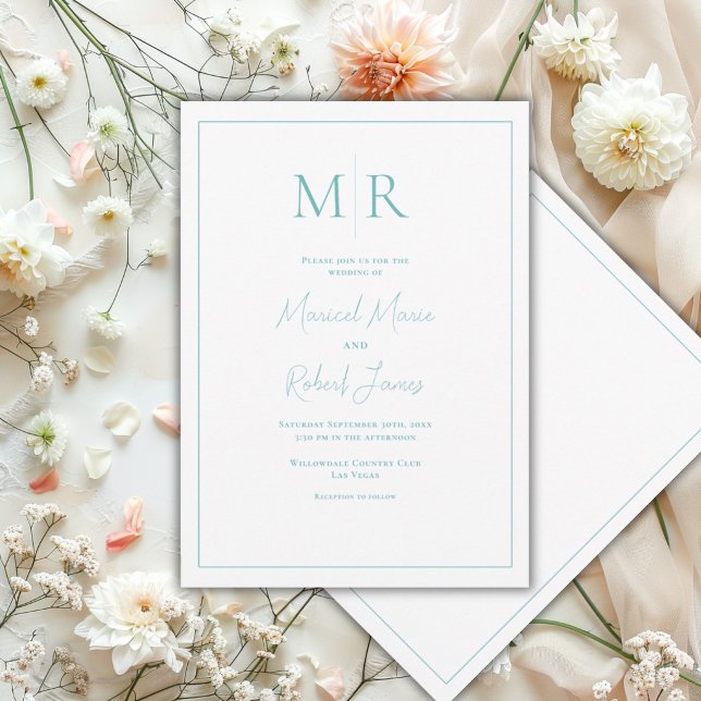 Invitation Mariage élégant moderne monogramme sarcelle (Créateur téléchargé)