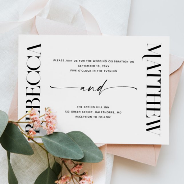 Invitation Mariage Élégant Moderne Noir & Blanc | Photo + QR (Créateur téléchargé)