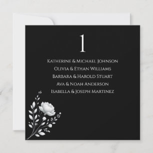 Invitation Mariage Élégant Moderne Noir et Blanc-Fleurs