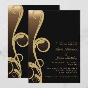 Invitation Mariage élégant moderne noir et bronze doré tourbi