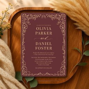 Invitation Mariage Élégant Moderne Or et Bourgogne