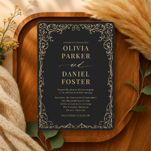 Invitation Mariage Élégant Moderne Or et Noir