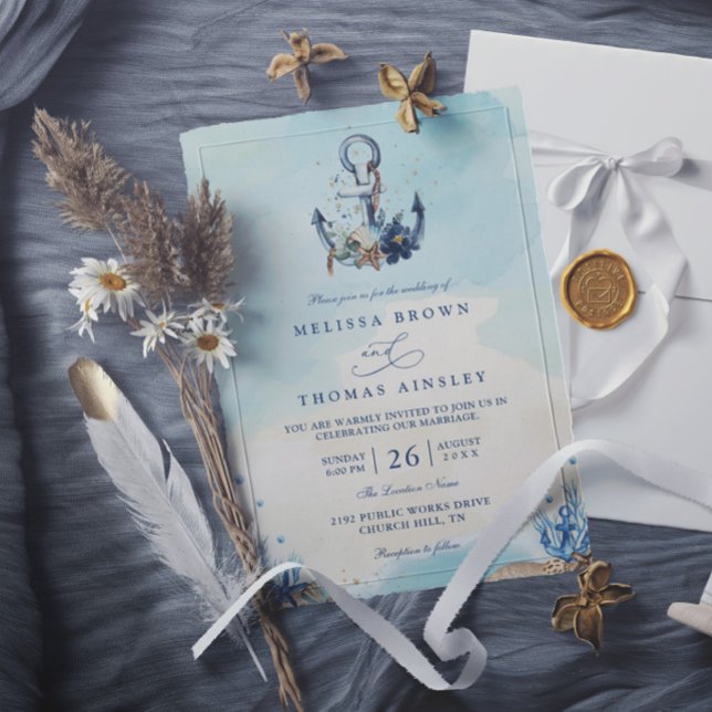 Invitation Mariage élégant moderne plage ancre nautique chic (Créateur téléchargé)