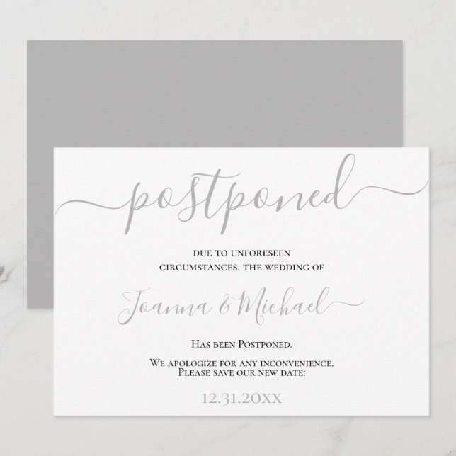 Invitation Mariage Élégant Moderne Reporté Changement de Plan (Devant / Derrière)