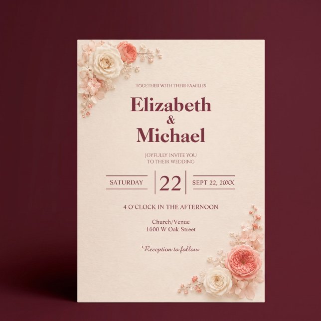 Invitation Mariage Élégant Moderne Rose Éblouissante (Créateur téléchargé)