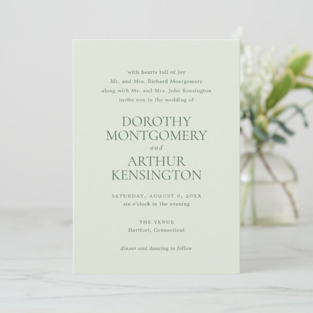 Invitation Mariage élégant moderne Sage Green (Debout devant)