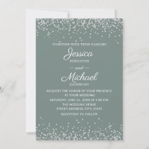 Invitation Mariage Élégant Moderne Sauge et Paillettes Argent