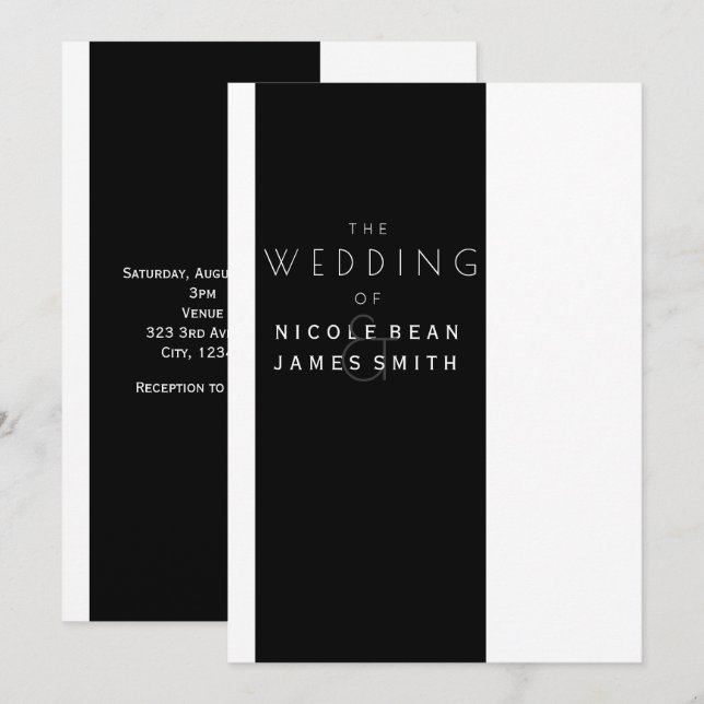 Invitation Mariage Élégant Moderne Simple Noir & Blanc (Devant / Derrière)