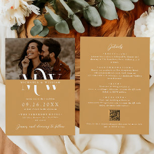 Invitation Mariage Élégant Moderne Tout En Un Code QR Monogra