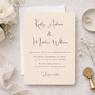 Invitation Mariage Élégant Moderne Typographie Beige Minimali