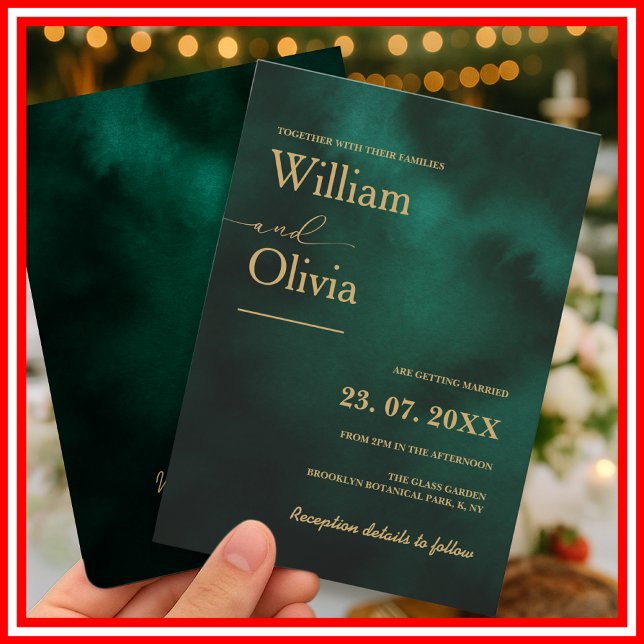 Invitation Mariage élégant moderne vert émeraude et or (Créateur téléchargé)