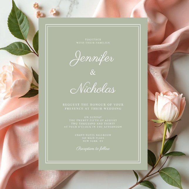 Invitation Mariage élégant moderne vert sauge écriture (Elegant Modern Sage Green Script Wedding Invitation)