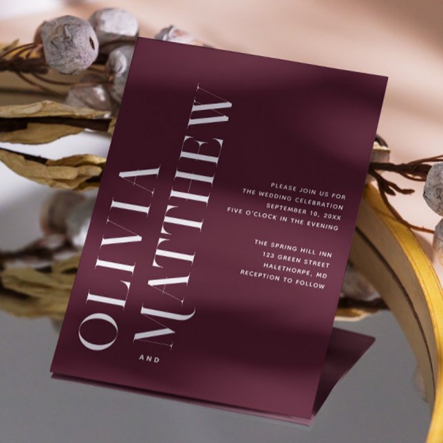 Invitation Mariage Élégant Moderne Vin Foncé | Photo + Code Q (Créateur téléchargé)