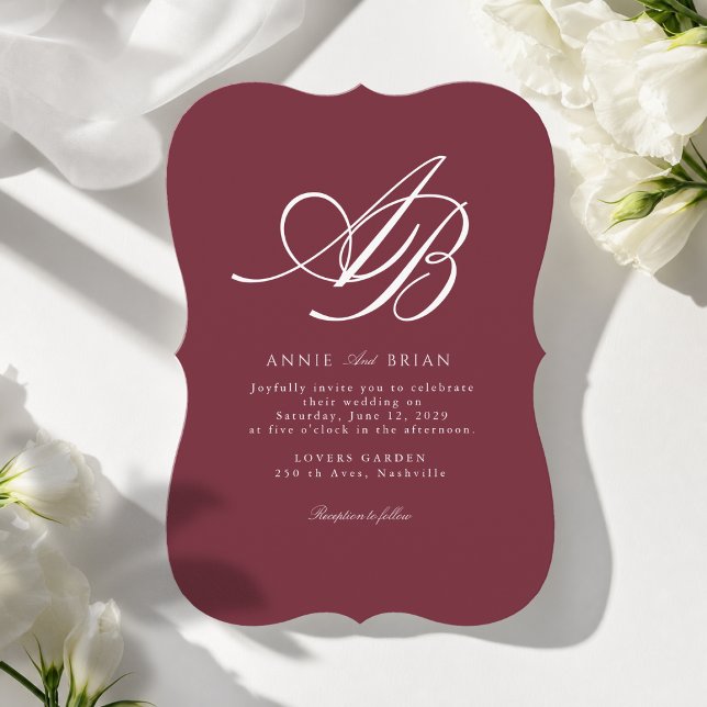 Invitation Mariage Élégant Monogramme Bordeaux Blanc (Elegant Monogram Burgundy White Wedding Invitation
)