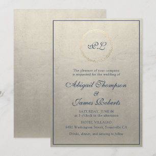 Invitation Mariage élégant monogramme champagne et marine