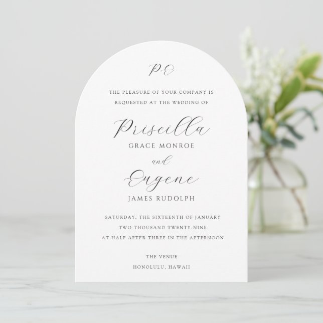 Invitation Mariage Élégant Monogramme Classique (Debout devant)